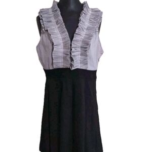 Venus Black & White Deep V Neck Ruffled Dress Sz L Y2K Flirty Romantic Girl Boss